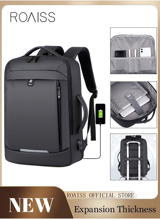 roaiss Fits 17 Inch Laptop Backpack Business Backpack 3 in 1 Scalable Capacity College Bookbag for Business Trip Work School Travel Flight with USB Port Waterproof Casual Computer Daypack for Men Black  - Image 1