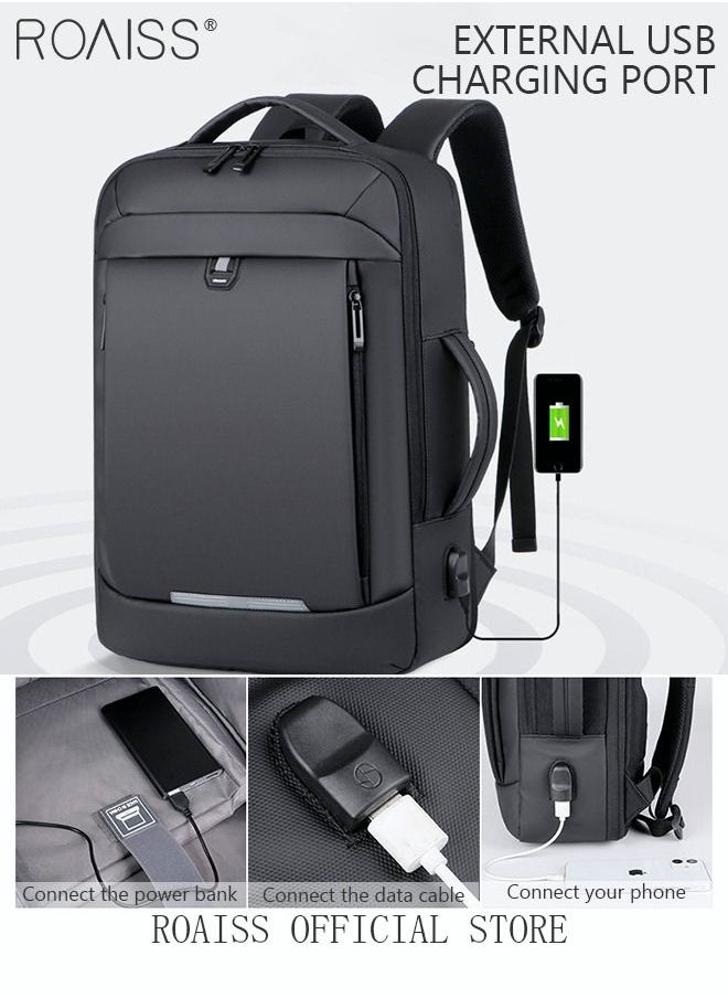 roaiss Fits 17 Inch Laptop Backpack Business Backpack 3 in 1 Scalable Capacity College Bookbag for Business Trip Work School Travel Flight with USB Port Waterproof Casual Computer Daypack for Men Black  - Image 4