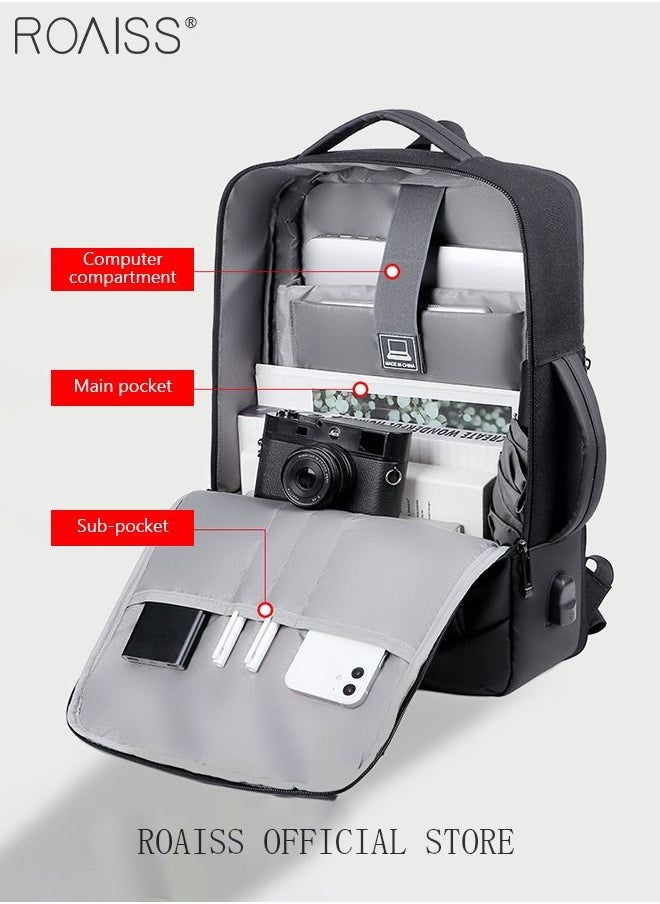 roaiss Fits 17 Inch Laptop Backpack Business Backpack 3 in 1 Scalable Capacity College Bookbag for Business Trip Work School Travel Flight with USB Port Waterproof Casual Computer Daypack for Men Black  - Image 2