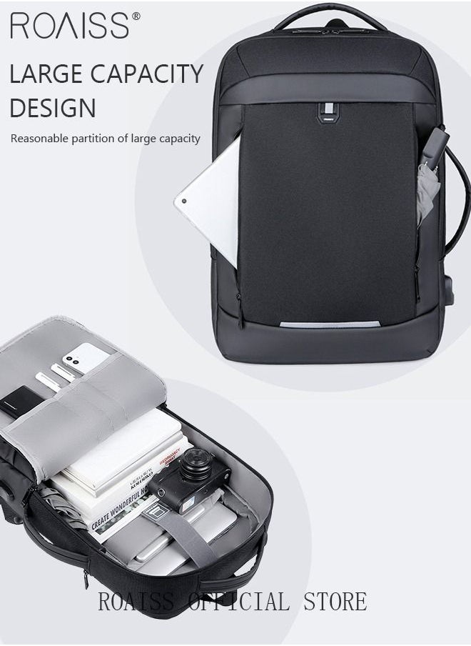 roaiss Fits 17 Inch Laptop Backpack Business Backpack 3 in 1 Scalable Capacity College Bookbag for Business Trip Work School Travel Flight with USB Port Waterproof Casual Computer Daypack for Men Black  - Image 3
