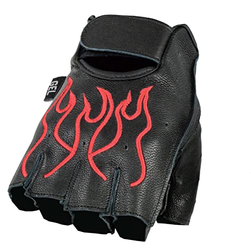 Milwaukee Leather SH198 Mens Black and Red Flamed Embroidered Fingerless Leather Gloves XLarge - Image 3