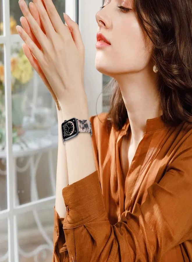 في-مورو سوار V-MORO خفيف الوزن من الراتنج متوافق مع ساعة Apple Watch Series 8/9/10/11 مقاس 45 مم/46 مم/44 مم/42 مم، حزام عصري متوافق مع iwatch Ultra مقاس 49 مم سلسلة 7/SE/6/5/4/3/2/1 (زهرة حجر السلحفاة) - Image 2