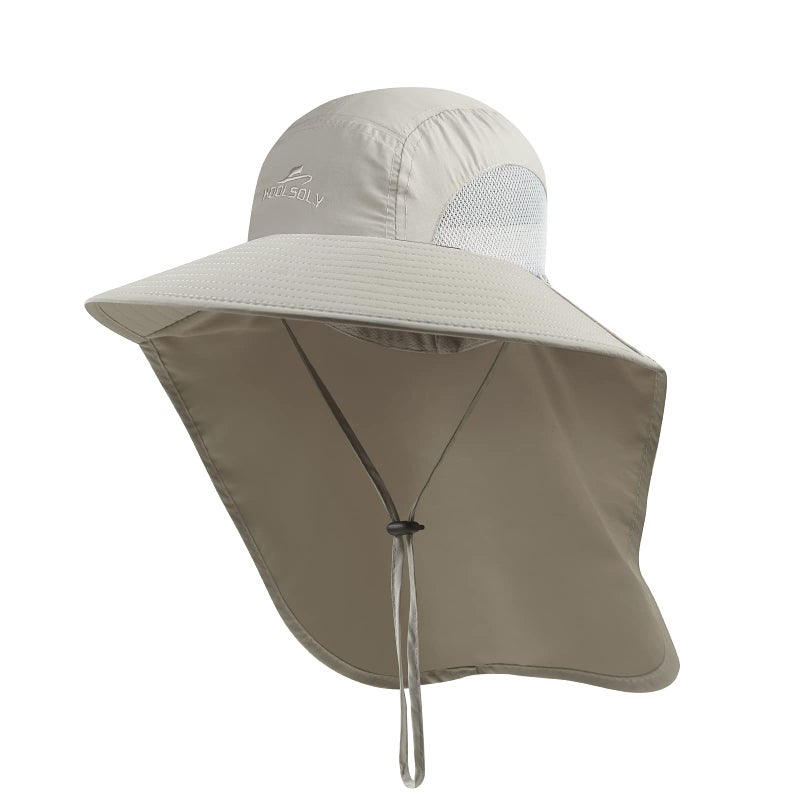 KOOLSOLY Outdoor Sun Hat for Men with 50+ UPF Protection Safari Cap Wide Brim Fishing Hat with Neck Flap, for Dad Light Grey - Image 1