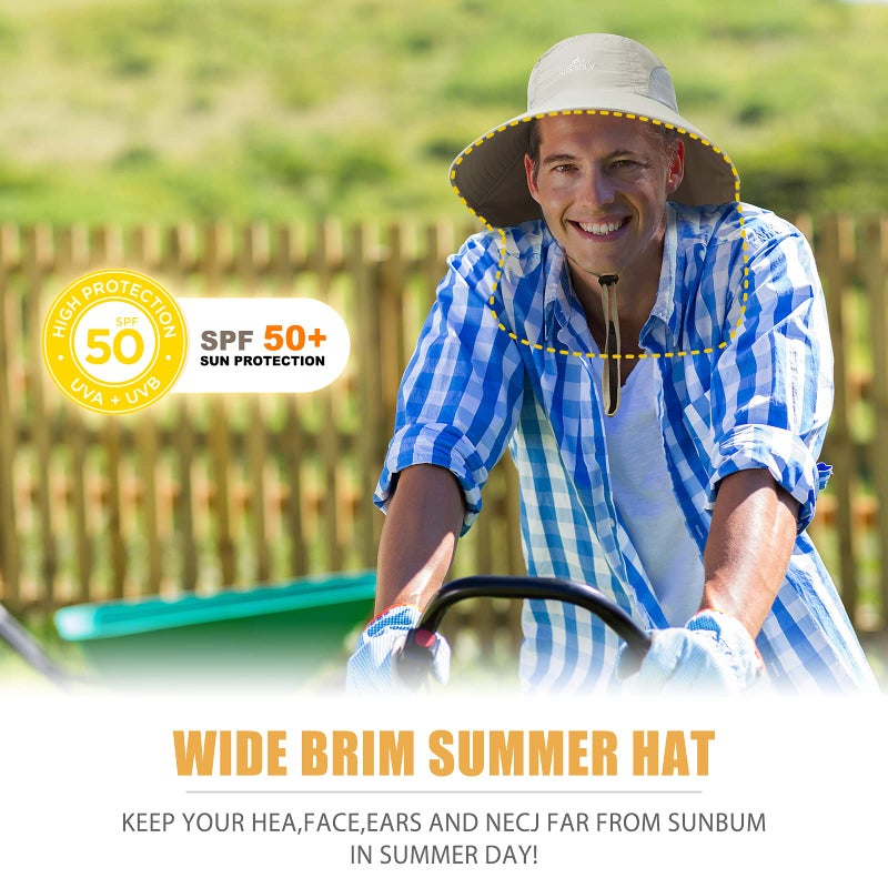 KOOLSOLY Outdoor Sun Hat for Men with 50+ UPF Protection Safari Cap Wide Brim Fishing Hat with Neck Flap, for Dad Light Grey - Image 5