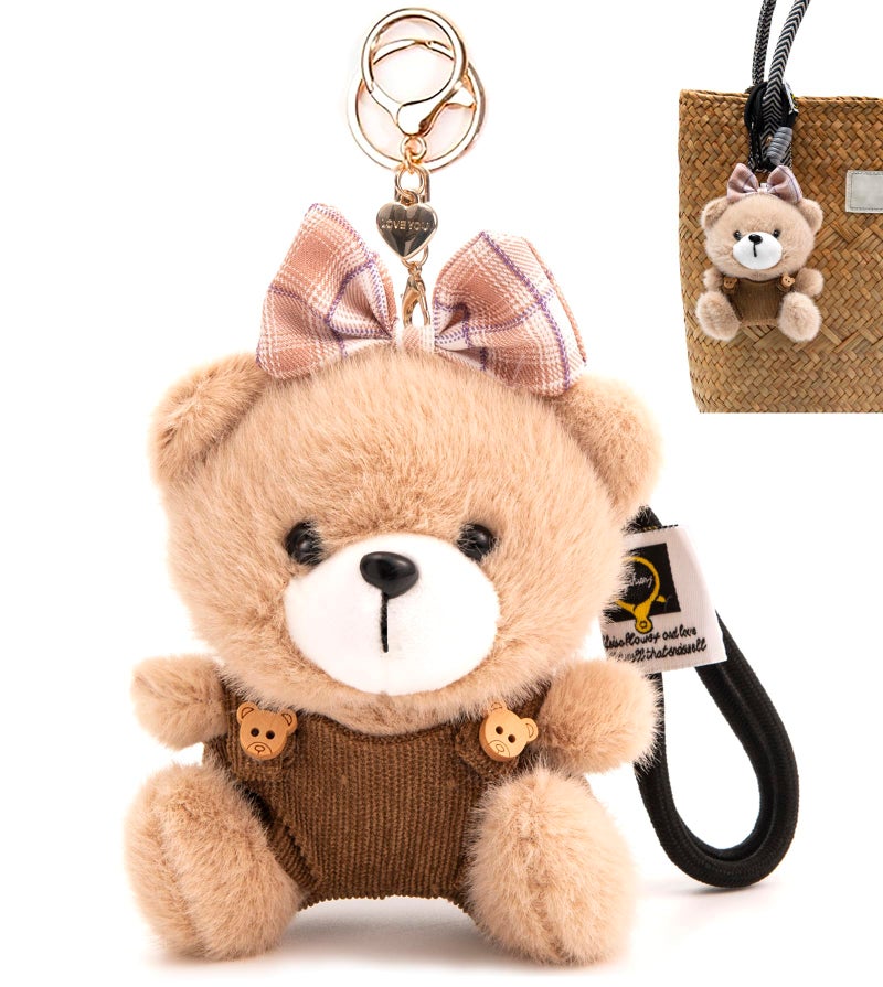 YILANFULL Bear Plush Keychain for Women, Cute Teddy Bear Plush Bag Charm Kawaii Stuffed Animal Key Chain Bag Purse Handbag Tote Backpack Charms(Brown) - Image 1