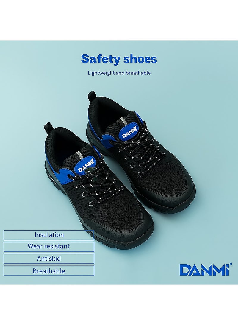 DANMI Men's Safety Shoes with Steel Toe – Anti-Slip & Anti-Puncture, Breathable Honeycomb Lining, Lightweight & Comfortable – Black & Blue Size  40 - Image 4