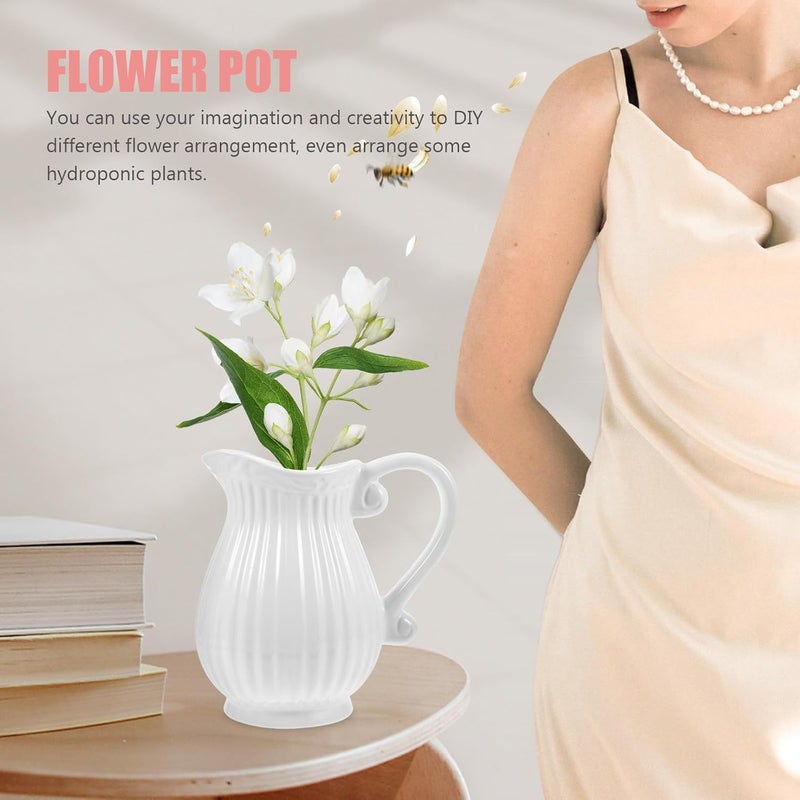 Ceramic Pitcher Vase French Farmhouse Style Decorative Floral Vase for Home Table Centerpiece Vintage Porcelain Milk Jug Flower Pot - Image 4