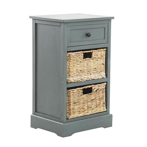 Deco 79 Wood Storage Unit 2 Seagrass Basket and 1 Drawer  16 x 13 x 28 Teal