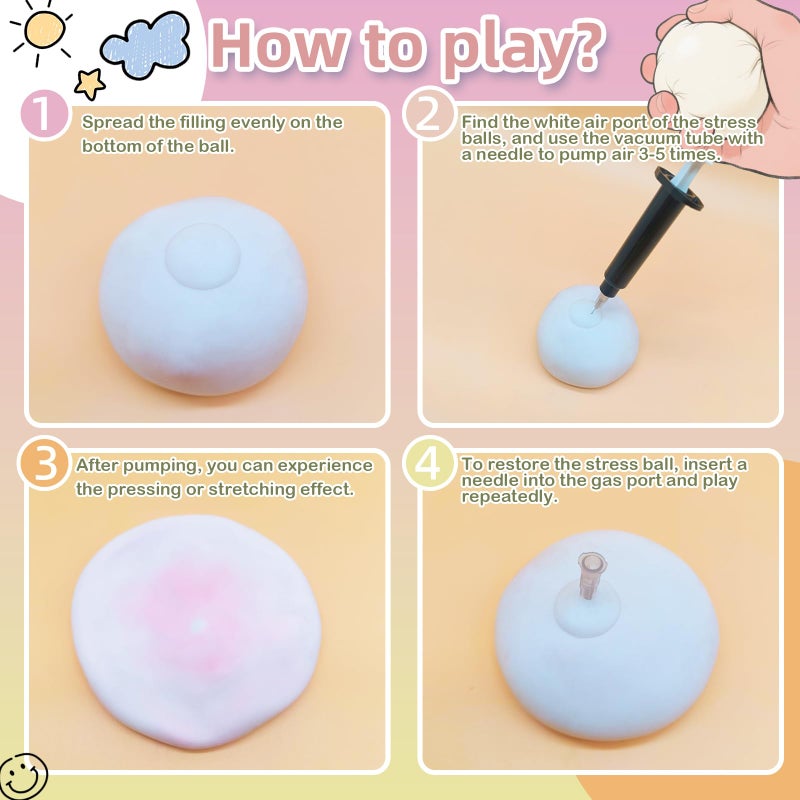 Chicooan 6 Pack Stress Balls, 3 Textures Crunchy Sand Squishy Balls ASMR Toys with Air Pumps Smoothie Balls for Stress Relief, Squeeze Fidget Toys for Party Favors Employee Gifts - Image 4