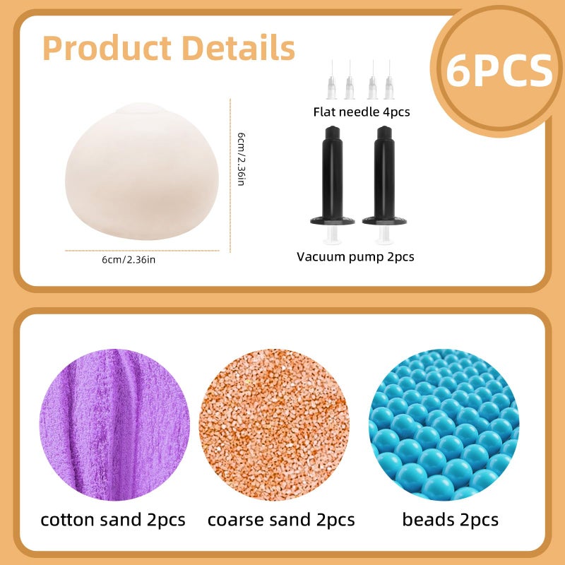 Chicooan 6 Pack Stress Balls, 3 Textures Crunchy Sand Squishy Balls ASMR Toys with Air Pumps Smoothie Balls for Stress Relief, Squeeze Fidget Toys for Party Favors Employee Gifts - Image 2