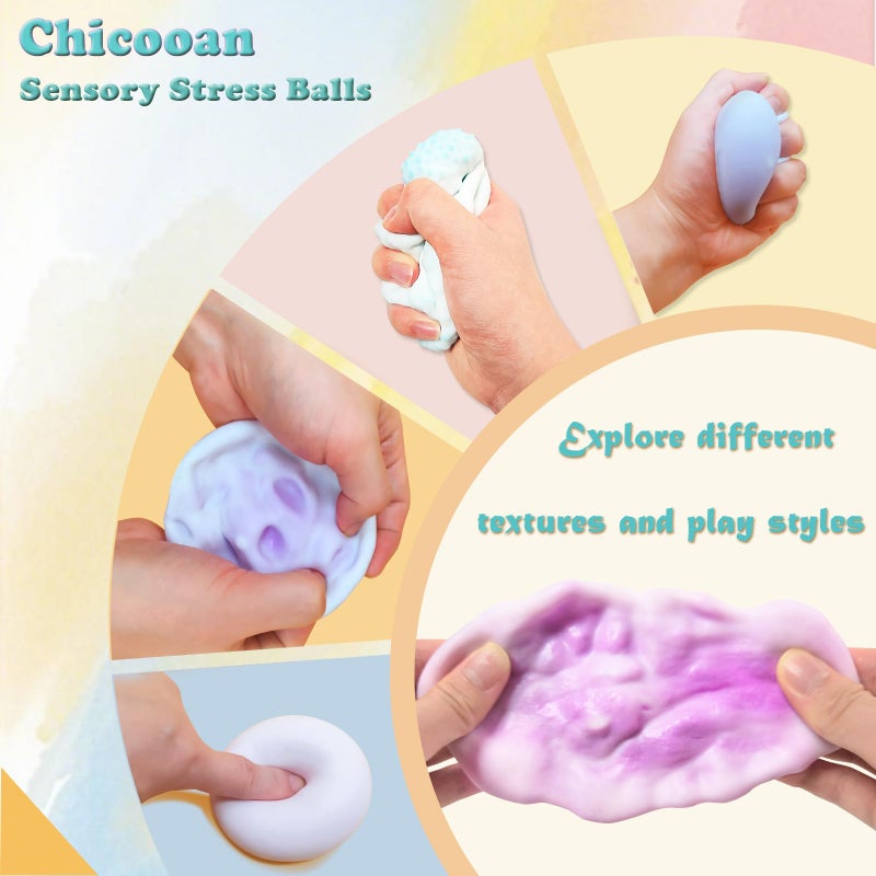 Chicooan 6 Pack Stress Balls, 3 Textures Crunchy Sand Squishy Balls ASMR Toys with Air Pumps Smoothie Balls for Stress Relief, Squeeze Fidget Toys for Party Favors Employee Gifts - Image 3