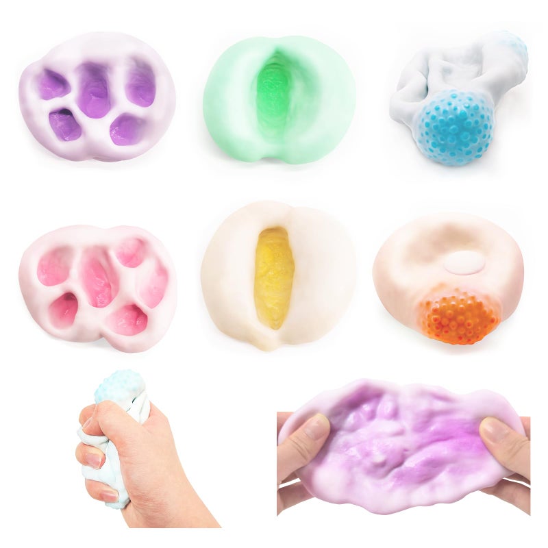 Chicooan 6 Pack Stress Balls, 3 Textures Crunchy Sand Squishy Balls ASMR Toys with Air Pumps Smoothie Balls for Stress Relief, Squeeze Fidget Toys for Party Favors Employee Gifts - Image 1