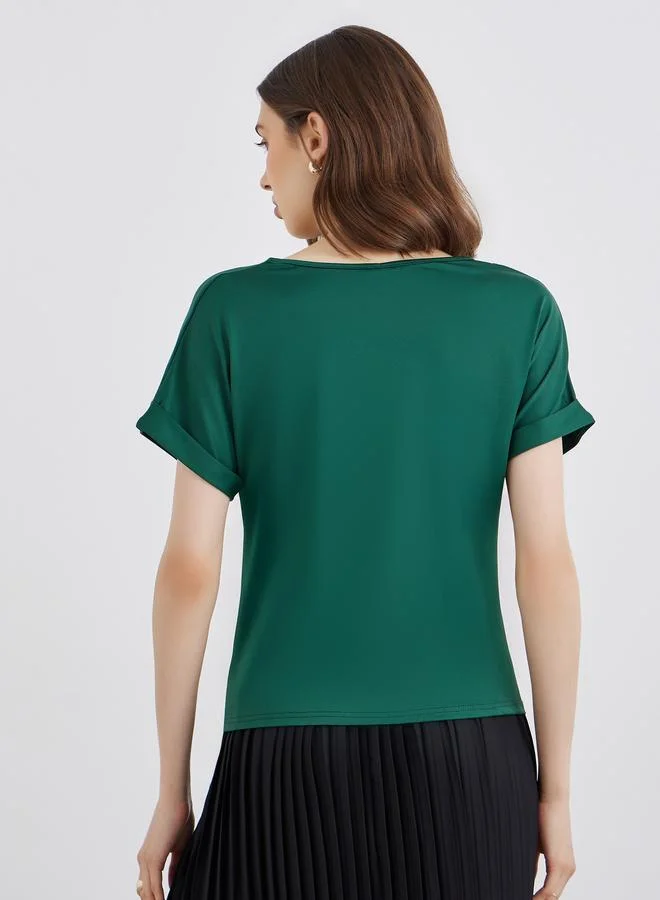 Take Two Take Two Solid V-Neck Short Sleeve Twist Front Top