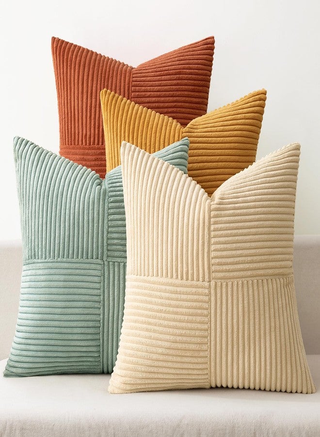 MIULEE Teal Orange Decorative Throw Pillow Covers 18x18 Inch Set of 4 Boho Corduroy Striped Cushion Cases Modern Farmhouse Patchwork Pillow Cases for Couch Sofa Bedroom Fall Home Decor - Image 1