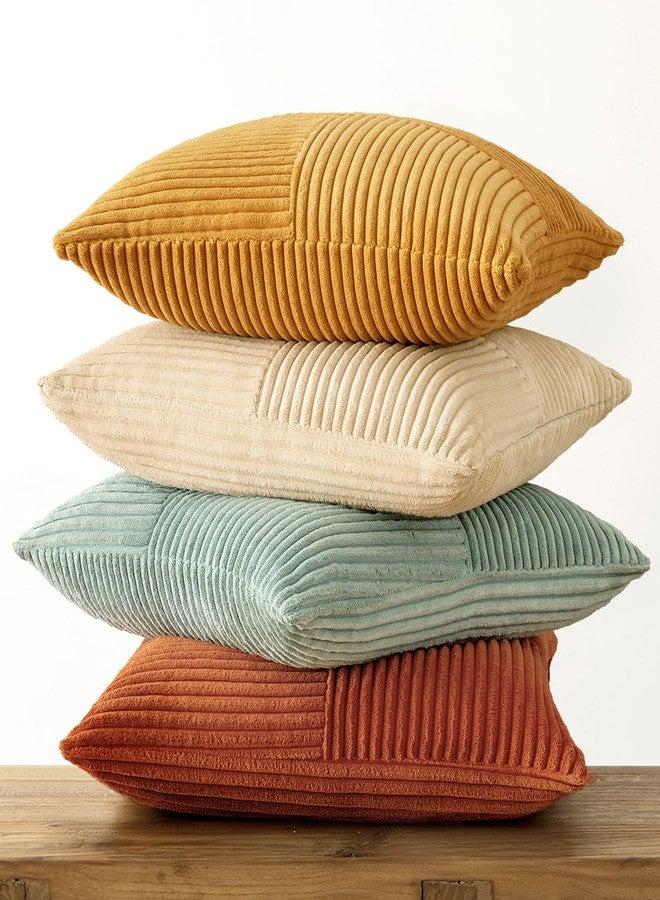 MIULEE Teal Orange Decorative Throw Pillow Covers 18x18 Inch Set of 4 Boho Corduroy Striped Cushion Cases Modern Farmhouse Patchwork Pillow Cases for Couch Sofa Bedroom Fall Home Decor - Image 5