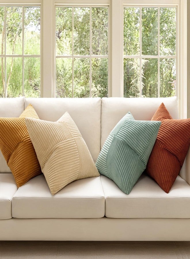 MIULEE Teal Orange Decorative Throw Pillow Covers 18x18 Inch Set of 4 Boho Corduroy Striped Cushion Cases Modern Farmhouse Patchwork Pillow Cases for Couch Sofa Bedroom Fall Home Decor - Image 2