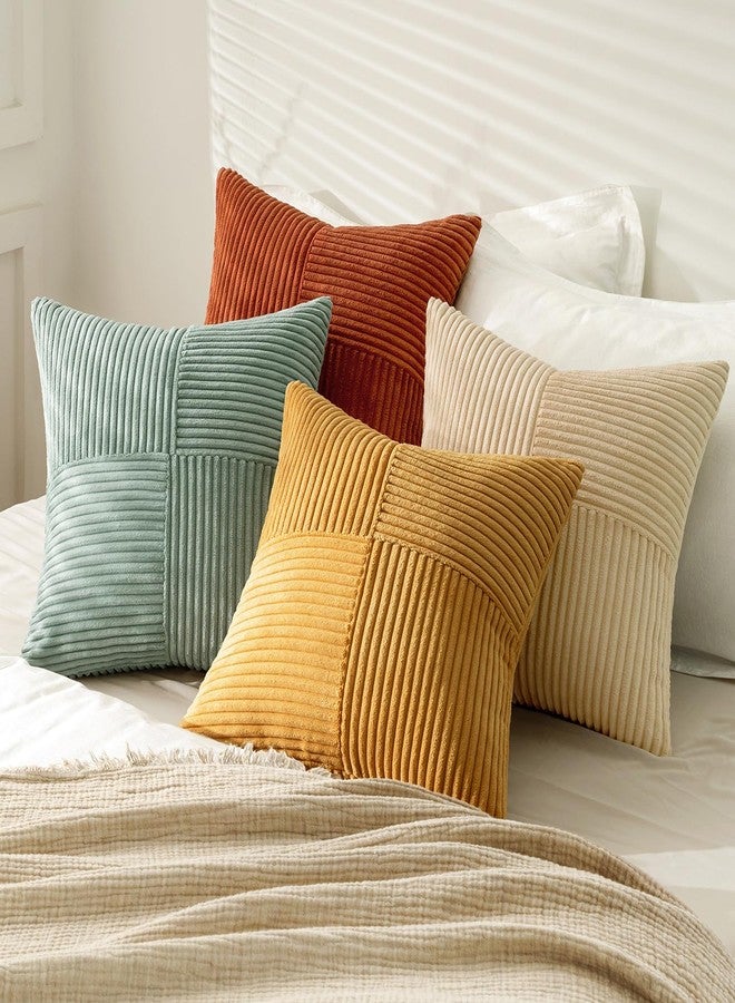 MIULEE Teal Orange Decorative Throw Pillow Covers 18x18 Inch Set of 4 Boho Corduroy Striped Cushion Cases Modern Farmhouse Patchwork Pillow Cases for Couch Sofa Bedroom Fall Home Decor - Image 4