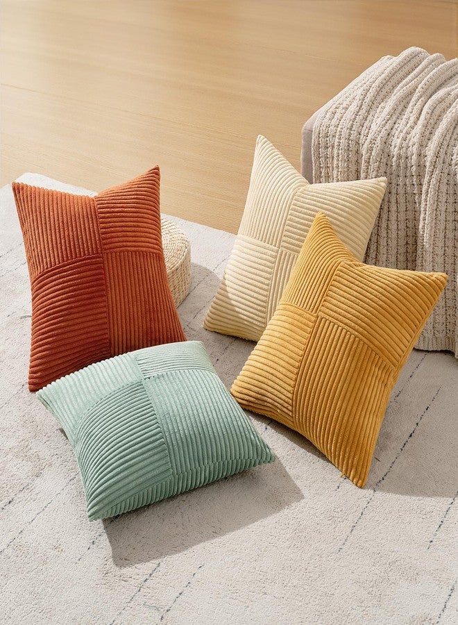 MIULEE Teal Orange Decorative Throw Pillow Covers 18x18 Inch Set of 4 Boho Corduroy Striped Cushion Cases Modern Farmhouse Patchwork Pillow Cases for Couch Sofa Bedroom Fall Home Decor - Image 3
