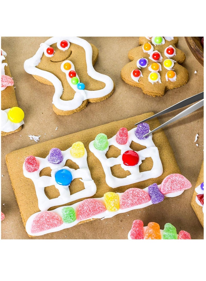 SYOSI مجموعة أدوات تزيين الكعك، 15 قطعة فرش تزيين البسكويت إبر كتابة سكر ملاعق سكر إبر مائلة ومستقيمة وملاقط لتزيين الكعك والفوندان - Image 4