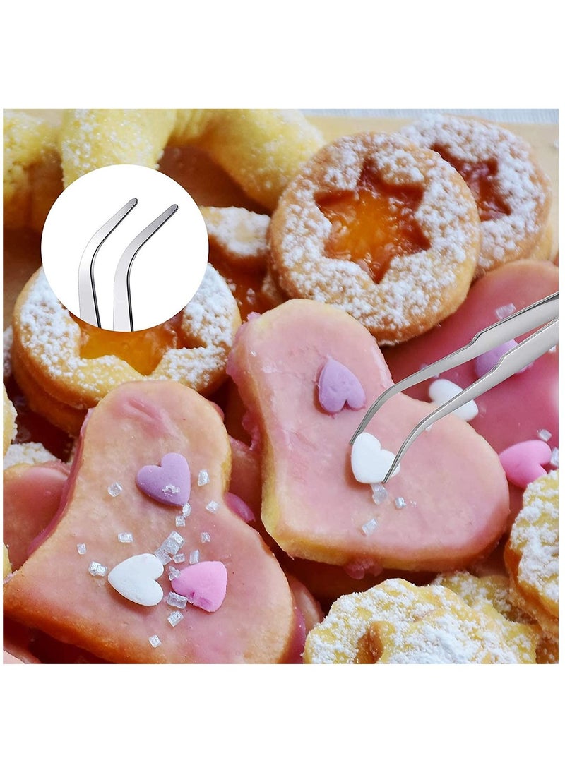 SYOSI مجموعة أدوات تزيين الكعك، 15 قطعة فرش تزيين البسكويت إبر كتابة سكر ملاعق سكر إبر مائلة ومستقيمة وملاقط لتزيين الكعك والفوندان - Image 5