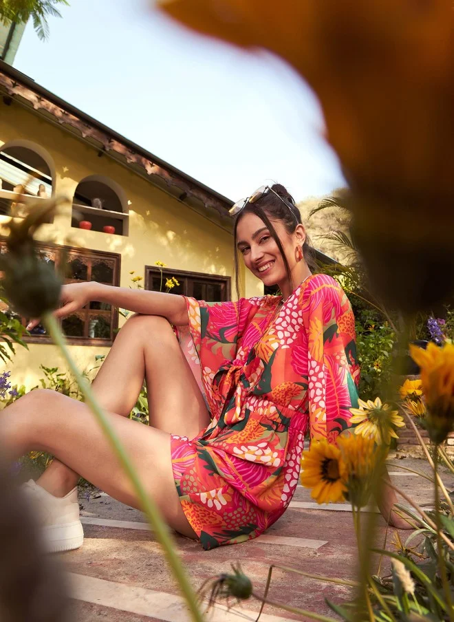 ساسافراس Floral Printed Front Tie Knot Playsuit for Women