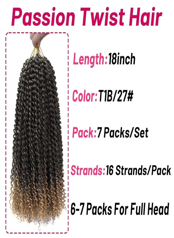 Dorsanee Ombre Honey Blonde Passion Twist Hair 18 Inch 7 Packs Water Wave Crochet Hair Long Bohemian Curly Braiding Hair for Butterfly Locs, Faux Locs, Boho Style Spring Twist Crochet Braids (T27#) - Image 3