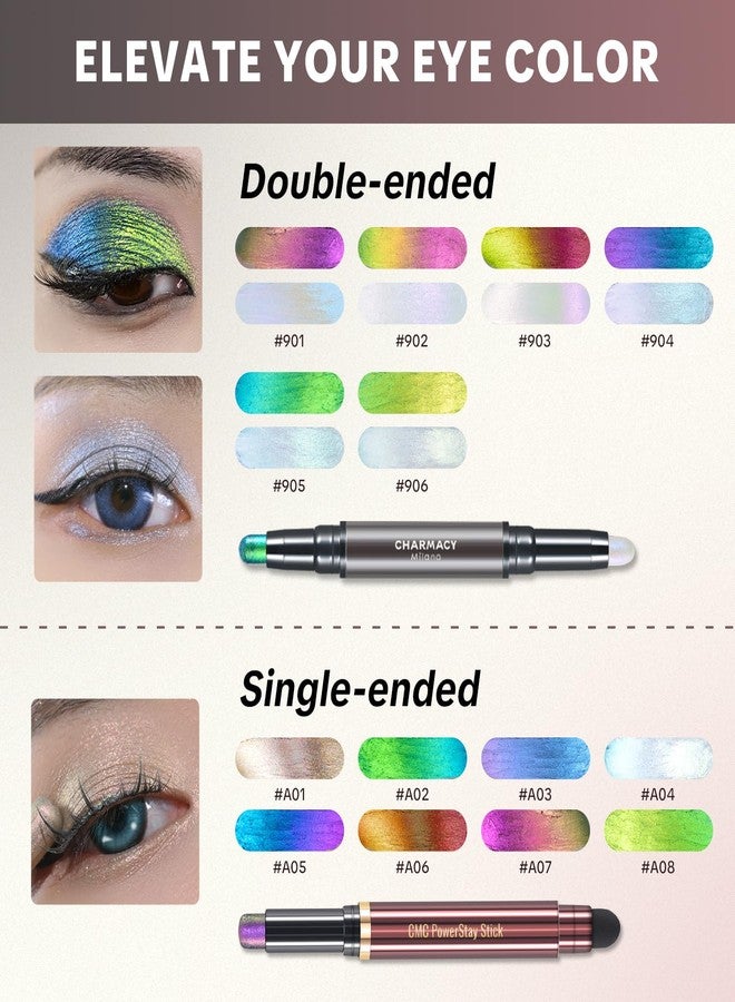 CHARMACY Multichrome 2 in 1 Cream Eyeshadow Stick, Waterproof Eye Brightener Highlighter Stick Makeup, High Pigmented, Smudge-Proof, Vegan & Cruelty-Free (#901) - Image 4