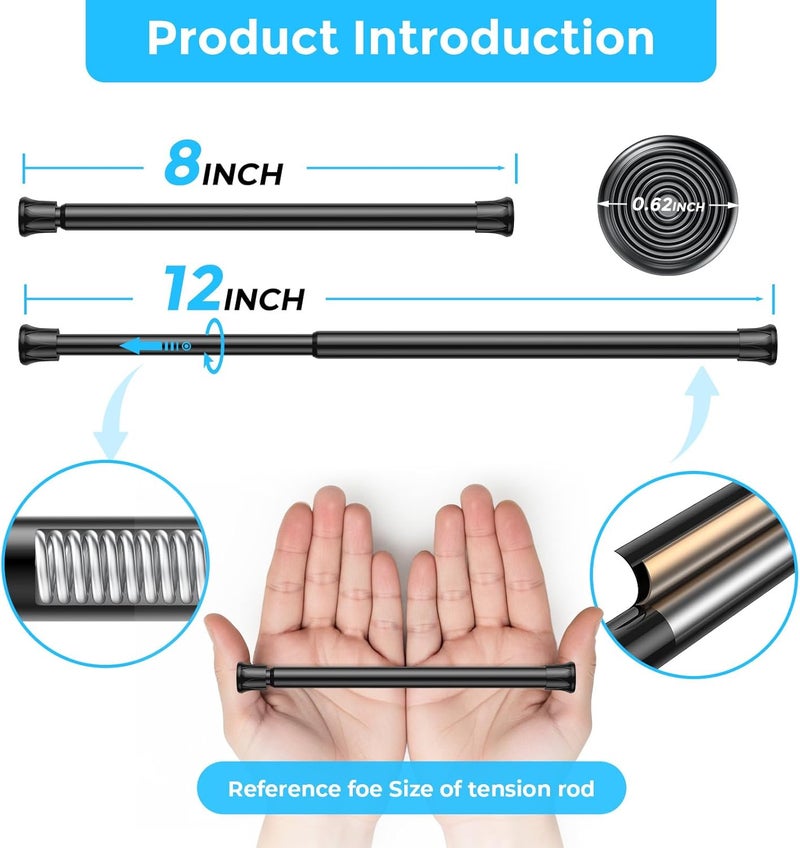 AIZESI 4PCS Small Spring Tension Curtain Rod 8 to 12 Inch, Mini DIY Tension Rods No Drill for Slim Window Sidelights Cupboard, Black - Image 2
