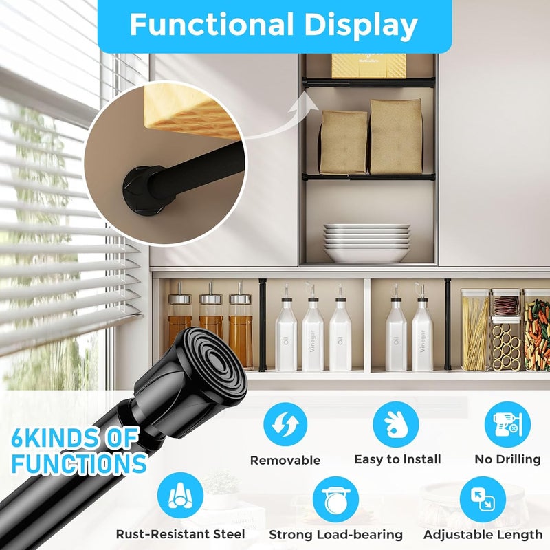 AIZESI 4PCS Small Spring Tension Curtain Rod 8 to 12 Inch, Mini DIY Tension Rods No Drill for Slim Window Sidelights Cupboard, Black - Image 3