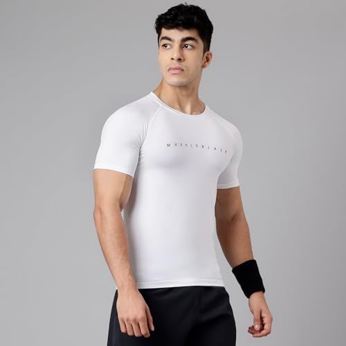 MuscleBlaze Half Sleeve Compression T-Shirts for Men (Polar White) - Image 5