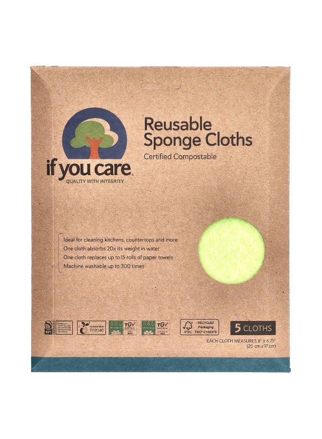 If You Care, Reusable Sponge Cloths, 5 Cloths, 8" x 6.75" (20 cm x 17 cm) Each - Image 1