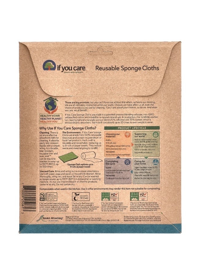 If You Care, Reusable Sponge Cloths, 5 Cloths, 8" x 6.75" (20 cm x 17 cm) Each - Image 2