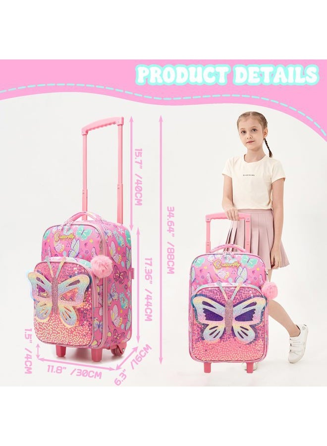 Homskiii Kids Luggage with Wheels Softside Suitcases 16" Carry on Luggage Sets Airline Approved, Pink Butterfly, Medium - Image 2