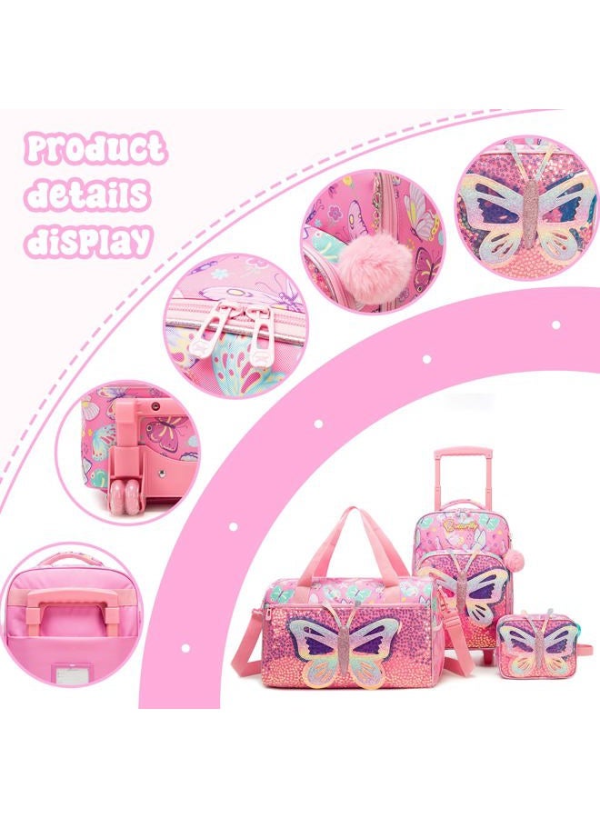 Homskiii Kids Luggage with Wheels Softside Suitcases 16" Carry on Luggage Sets Airline Approved, Pink Butterfly, Medium - Image 3