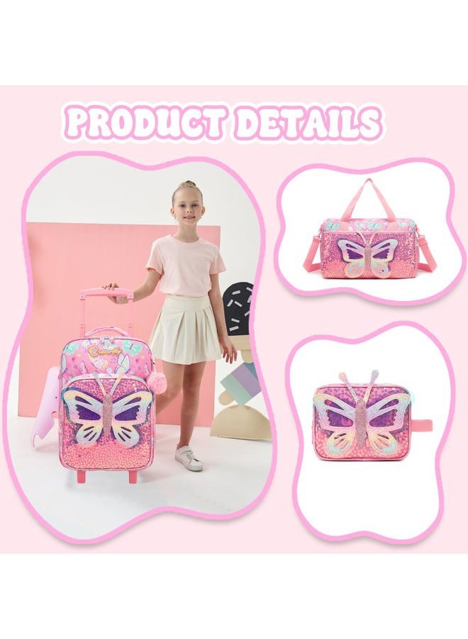 Homskiii Kids Luggage with Wheels Softside Suitcases 16" Carry on Luggage Sets Airline Approved, Pink Butterfly, Medium - Image 4