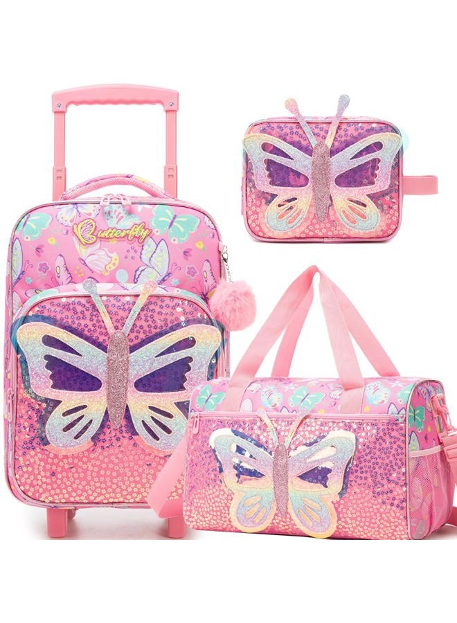 Homskiii Kids Luggage with Wheels Softside Suitcases 16" Carry on Luggage Sets Airline Approved, Pink Butterfly, Medium - Image 1