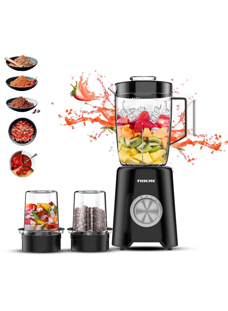 NIKAI 3-in-1 Blender with 3 Jars, 1.5 Ltr Liquid Jar, 1 Coffee Grinder  1 Meat Mincer 2 Speeds, Stainless Blades, Unbreakable Jar, Perfect for Dry & Wet Fine Grinding, Mixing & Juicing 1.5 L 600 W NB2900NA1 Black - Image 2