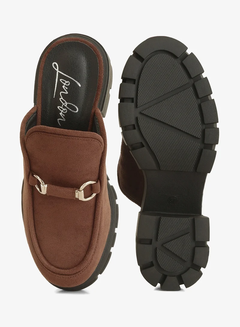 London Rag Brown Brown Velvet Slip On Loafers for Women | Best Price UAE