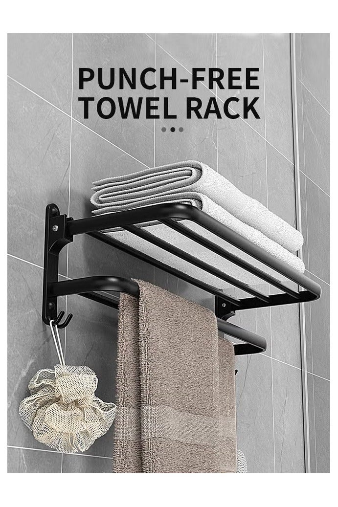 هالامين 40 سم شماعات مناشف، قابلة للطي، مثبتة على الحائط، تشمل 2 خطافات مناشف، ملحق قضيب مناشف، بدون ثقوب، تثبيت بالثقوب، للحمامات، غرف الغسيل، المطابخ، موفرة للمساحة، الحمامات، أحواض الغسيل، قوية - Image 1