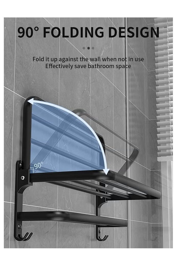 هالامين 40 سم شماعات مناشف، قابلة للطي، مثبتة على الحائط، تشمل 2 خطافات مناشف، ملحق قضيب مناشف، بدون ثقوب، تثبيت بالثقوب، للحمامات، غرف الغسيل، المطابخ، موفرة للمساحة، الحمامات، أحواض الغسيل، قوية - Image 5