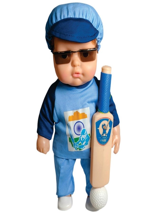 abyz Cricket Theme Sports Doll with Bat and Ball, Blue Outfit, Educational Toy for Children 3-5 Years - Image 1