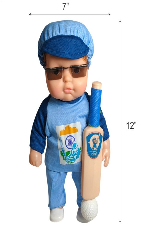 abyz Cricket Theme Sports Doll with Bat and Ball, Blue Outfit, Educational Toy for Children 3-5 Years - Image 2