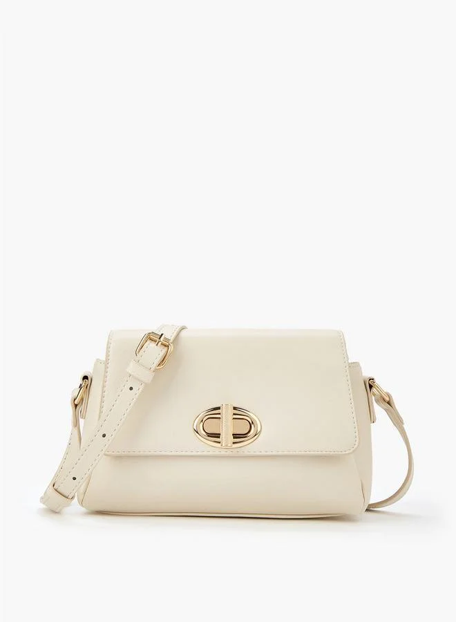 Flora Bella By Shoexpress Solid Crossbody Bag with Adjustable Strap and Twist Lock Closure