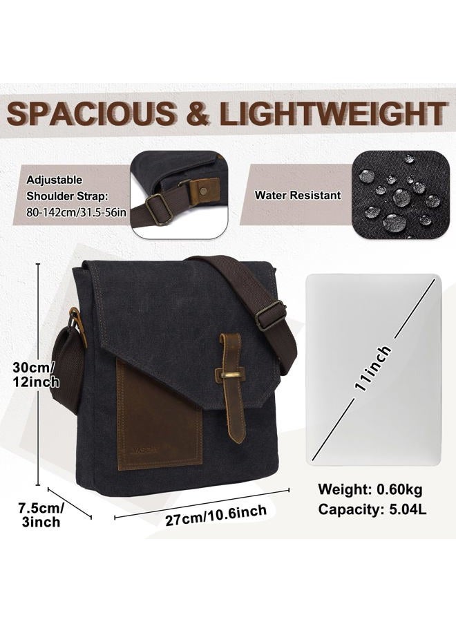 Vaschy Small Messenger Bag,VASCHY Vintage Canvas Leather Lightweight Crossbody Bag - Image 4