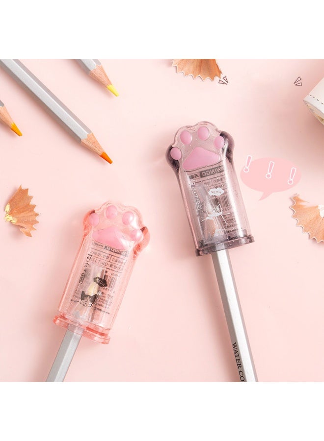 عام قطعتين مبراة أقلام يدوية لطيفة على شكل كف قط كاواي، مبراة أقلام بمخلب قط للأطفال، بألوان وردي ورمادي، مع غطاء لمستلزمات المكتب والمدرسة والمنزل. - Image 3