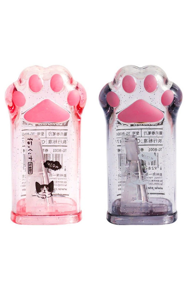 عام قطعتين مبراة أقلام يدوية لطيفة على شكل كف قط كاواي، مبراة أقلام بمخلب قط للأطفال، بألوان وردي ورمادي، مع غطاء لمستلزمات المكتب والمدرسة والمنزل. - Image 1