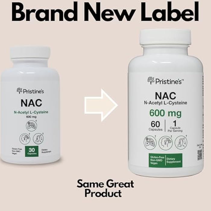 PRISTINE'S N-Acetyl L-Cysteine (NAC) Immunity, Lung, & Liver Support Supplement Capsules - 600MG 60 Day Supply - Potent Antioxidant - Vegan, Gluten Free, Non GMO - Image 2
