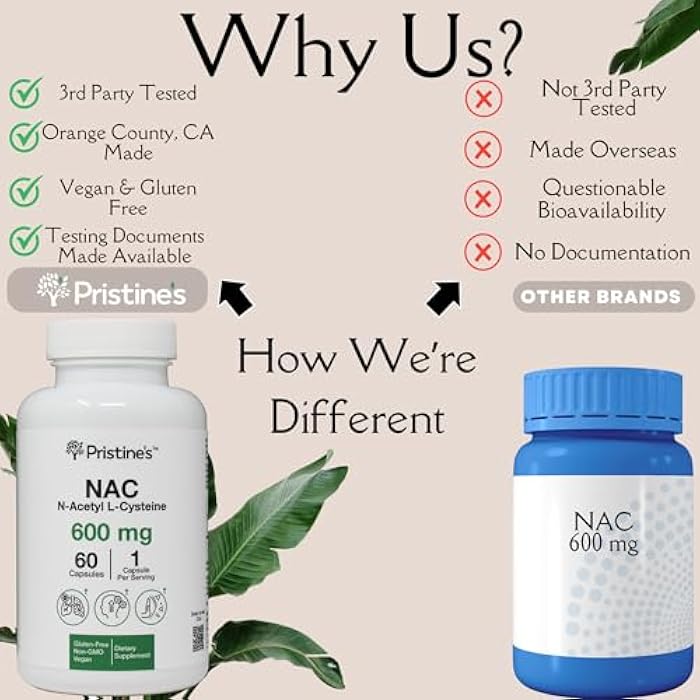 PRISTINE'S N-Acetyl L-Cysteine (NAC) Immunity, Lung, & Liver Support Supplement Capsules - 600MG 60 Day Supply - Potent Antioxidant - Vegan, Gluten Free, Non GMO - Image 5