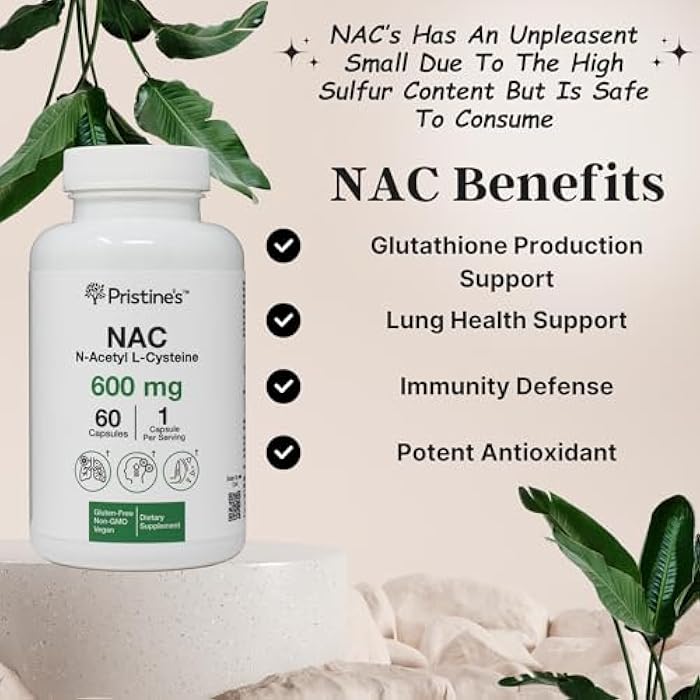 PRISTINE'S N-Acetyl L-Cysteine (NAC) Immunity, Lung, & Liver Support Supplement Capsules - 600MG 60 Day Supply - Potent Antioxidant - Vegan, Gluten Free, Non GMO - Image 3