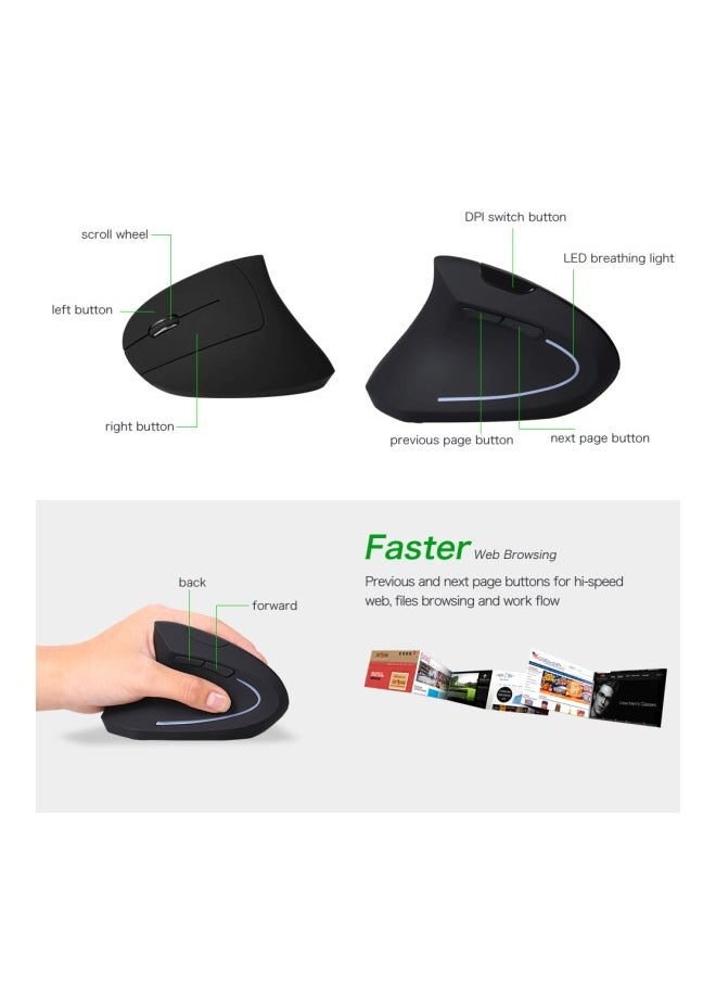 Ergonomic Mouse Left Hand, 2.4G Left-Handed Wireless Vertical Mouse Ergonomic Mice, 4 Adjustable DPI (800/1200/2000/3200), Specially for Left-handers